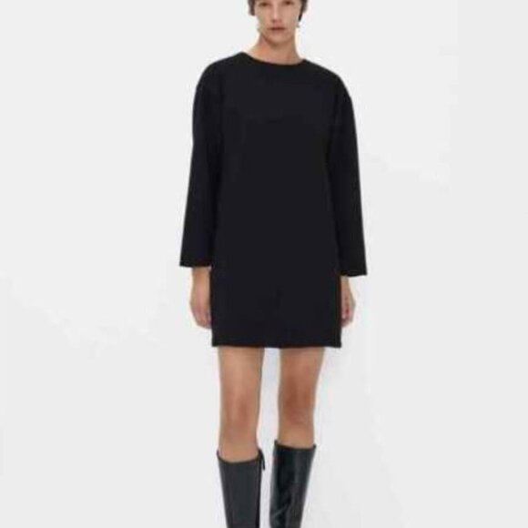 Zara Black Open Back Long Sleeve Shift Dress - Picture 2 of 9